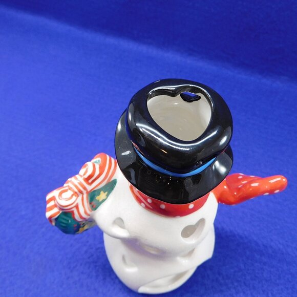 Hallmark Ceramic Heart Snowman Tealight Candle Holder Christmas w Wreath - Picture 9 of 12